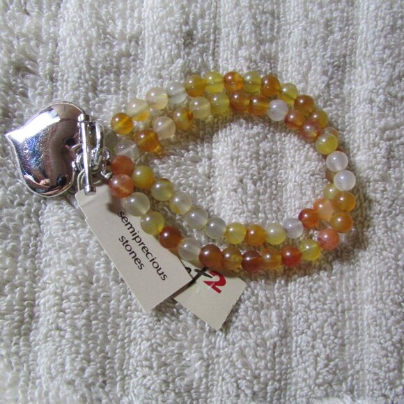 Monet Semiprecious Stone Double Strand Heart Bracelet 7 inch - Picture 2 of 6